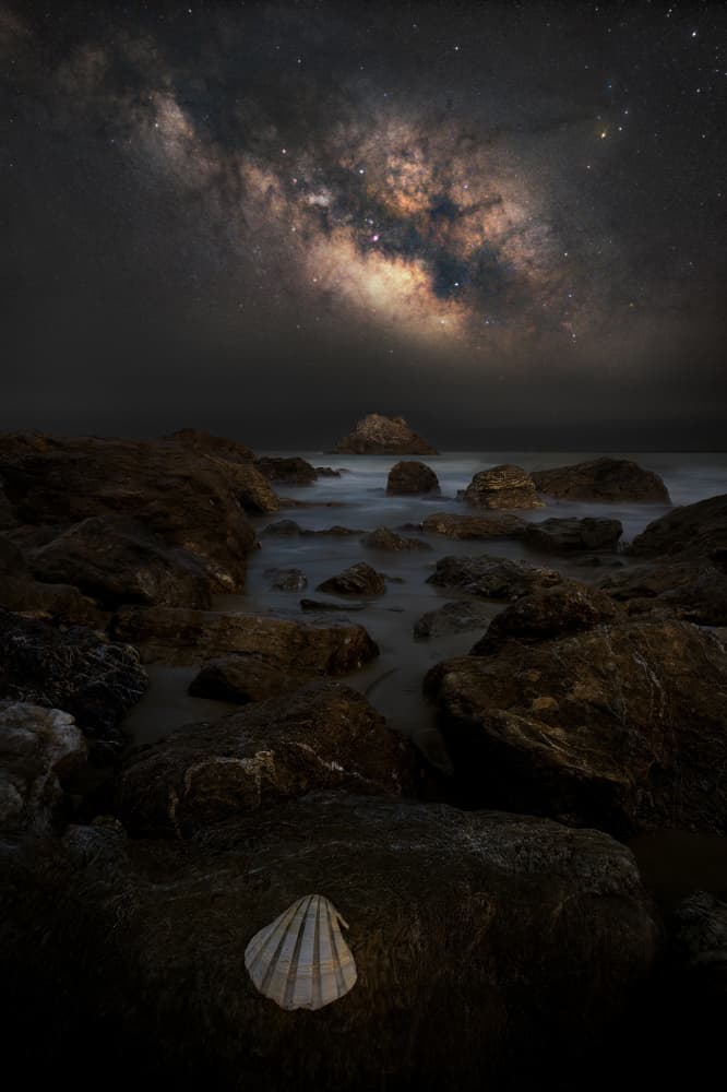 Milky Way Night Shore by まちゅばら/Hiroki Matsubara — canvas wall art