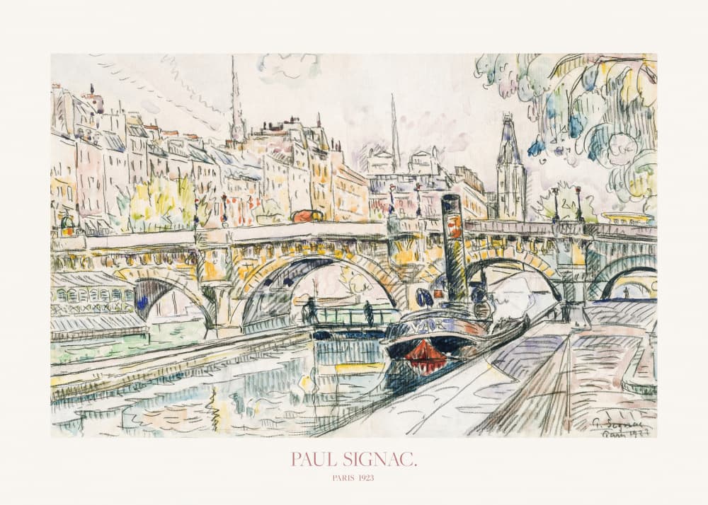 Tugboat At the Pont Neuf, Paris 1923 Poster by Paul Signac — canvas wall art
