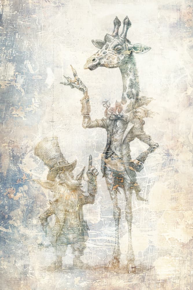 Whimsical Giraffe and Gnome by Rafal Kulik — canvas wall art