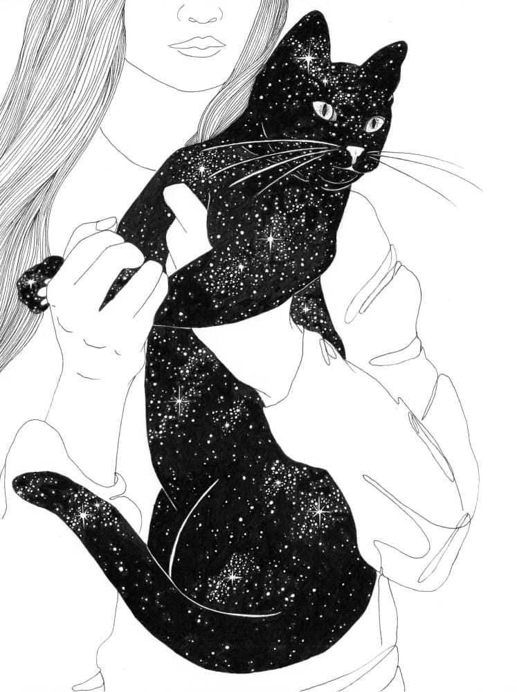 Woman with Galaxy Cat by EC Mazur — canvas wall art