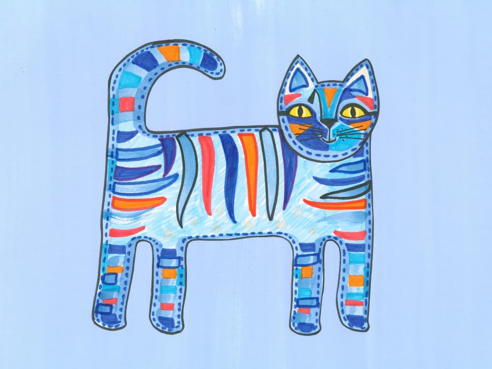 Vibrant Striped Blue Cat by Isabelle Brent — canvas wall art
