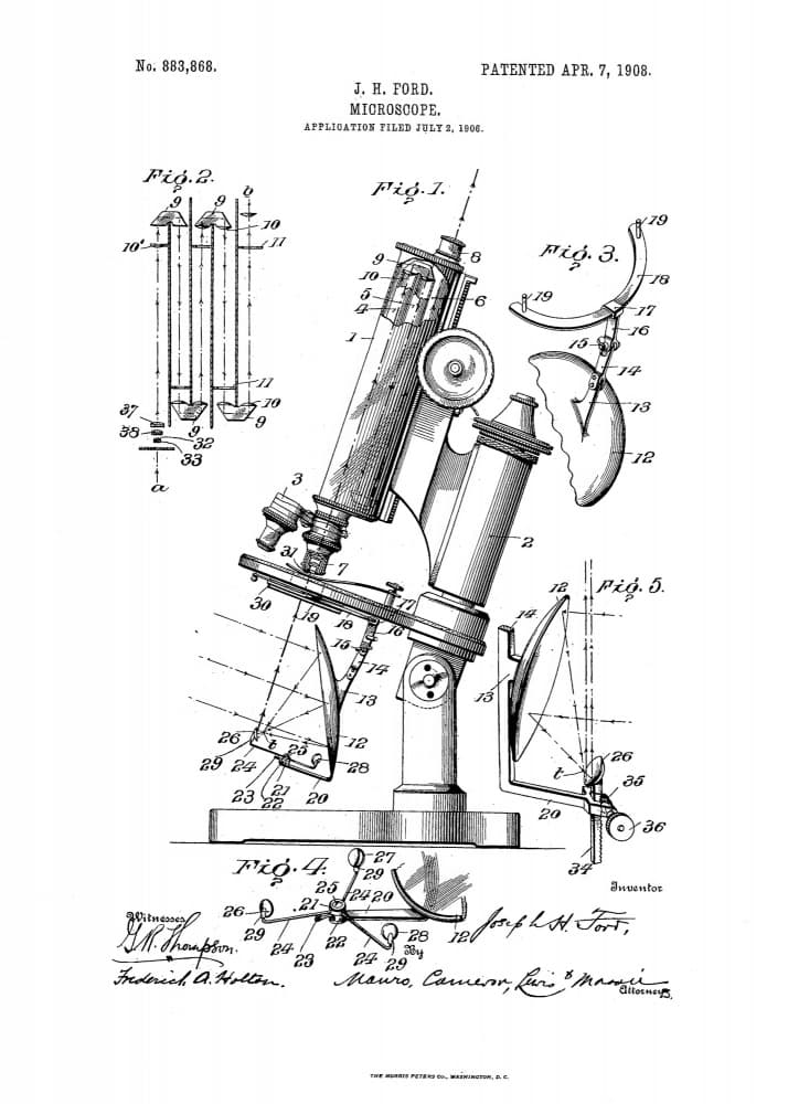 Vintage Microscope Patent by Andreas Magnusson — canvas wall art