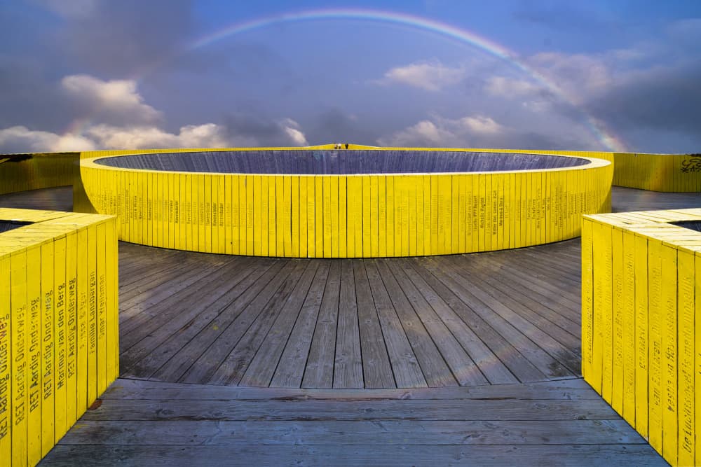 Yellow Circle Rainbow Sky by Greetje van Son — canvas wall art