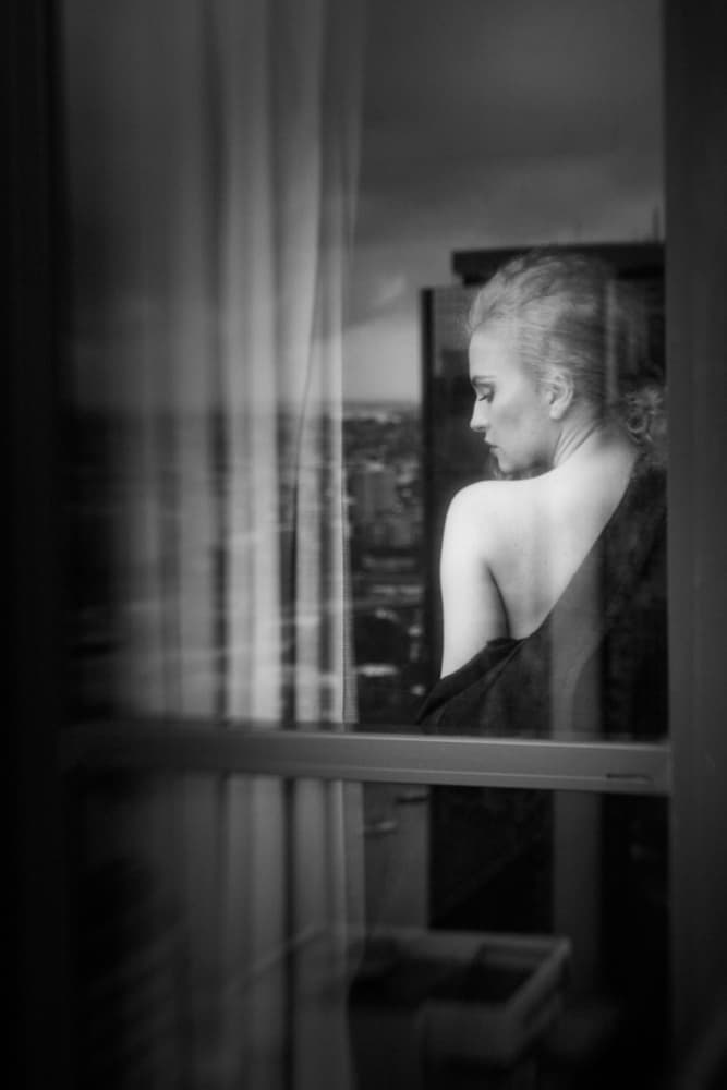 Elegant Woman City Reflection by Mel Brackstone — canvas wall art
