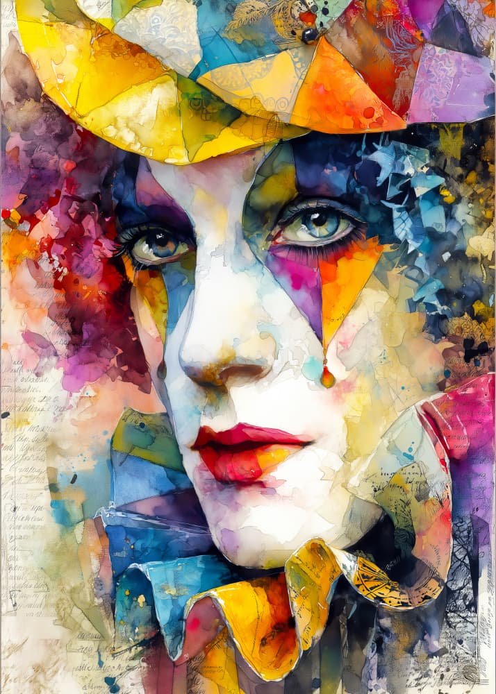 Colorful Jester Portrait by Justyna Jaszke — canvas wall art