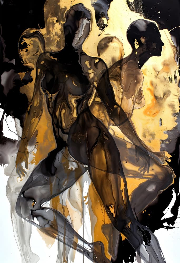 Dynamic Gold Figures by Miguel Bruzual — canvas wall art