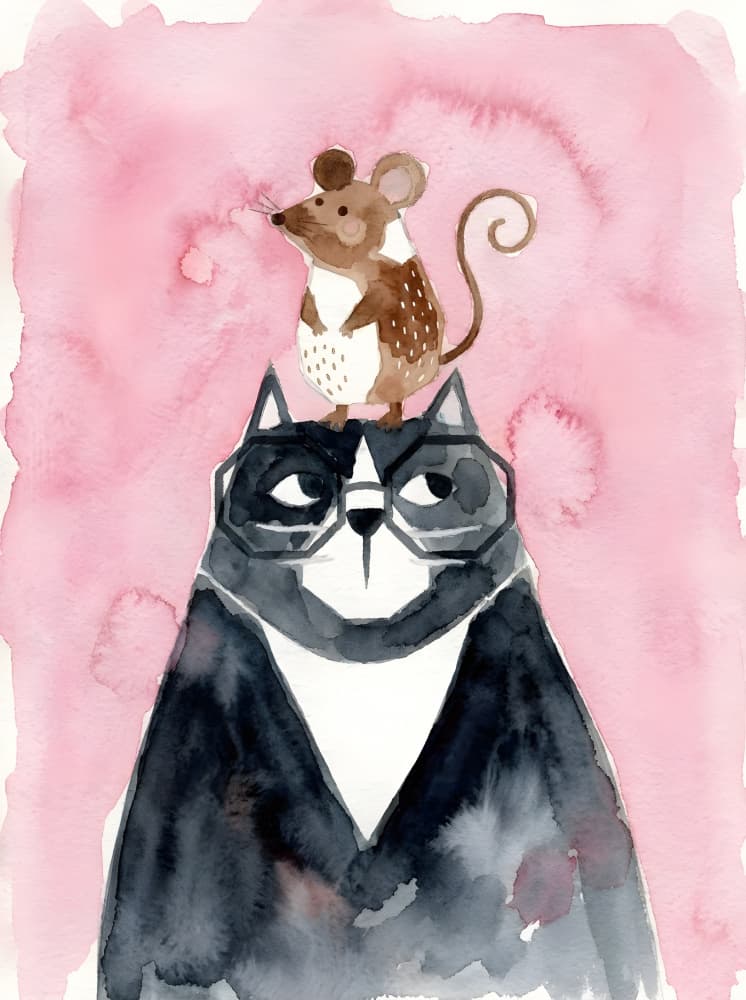 Whimsical Cat and Mouse by HUGO — canvas wall art
