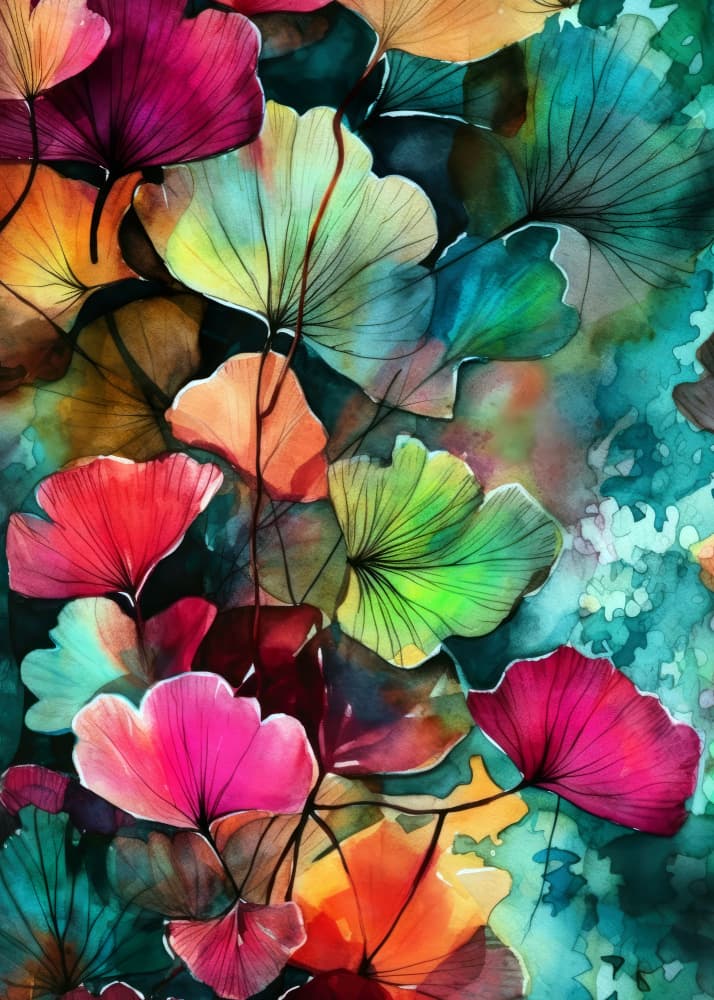 Vibrant Watercolor Leaves by Justyna Jaszke — canvas wall art