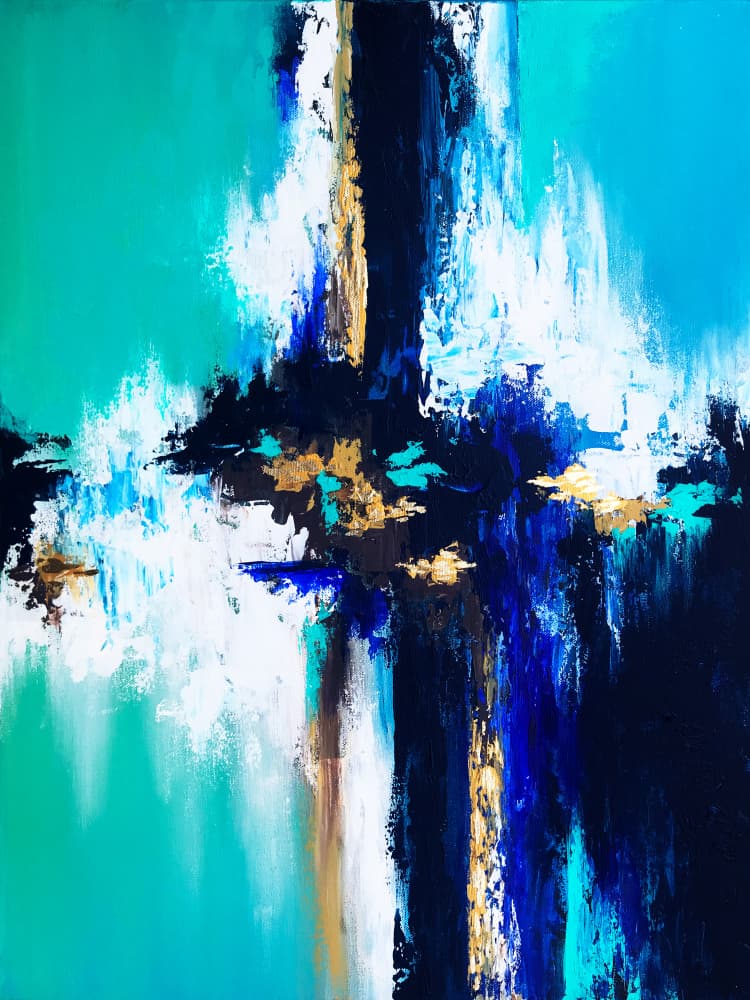 Vibrant Blue Gold Abstract by Alyson Storms — canvas wall art