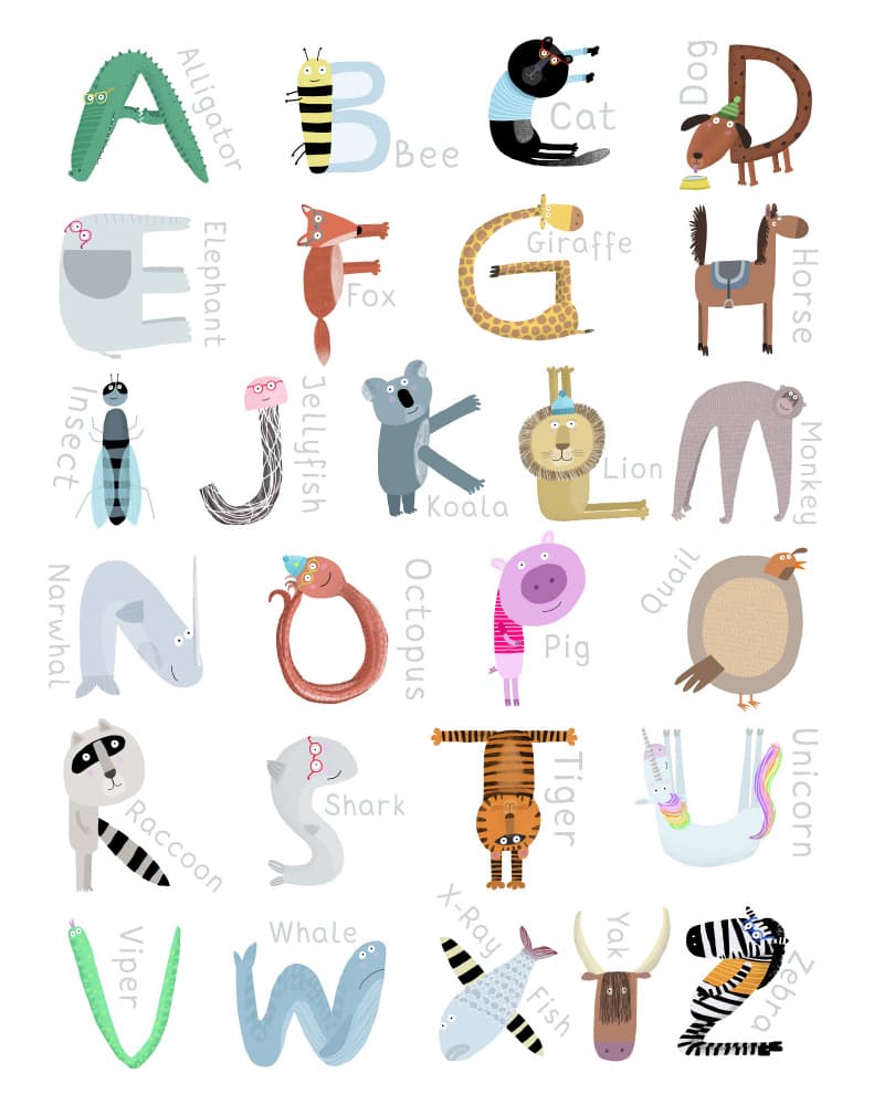 Illustrated Alphabet Characters with Name by Carla Daly by Carla Daly — canvas wall art