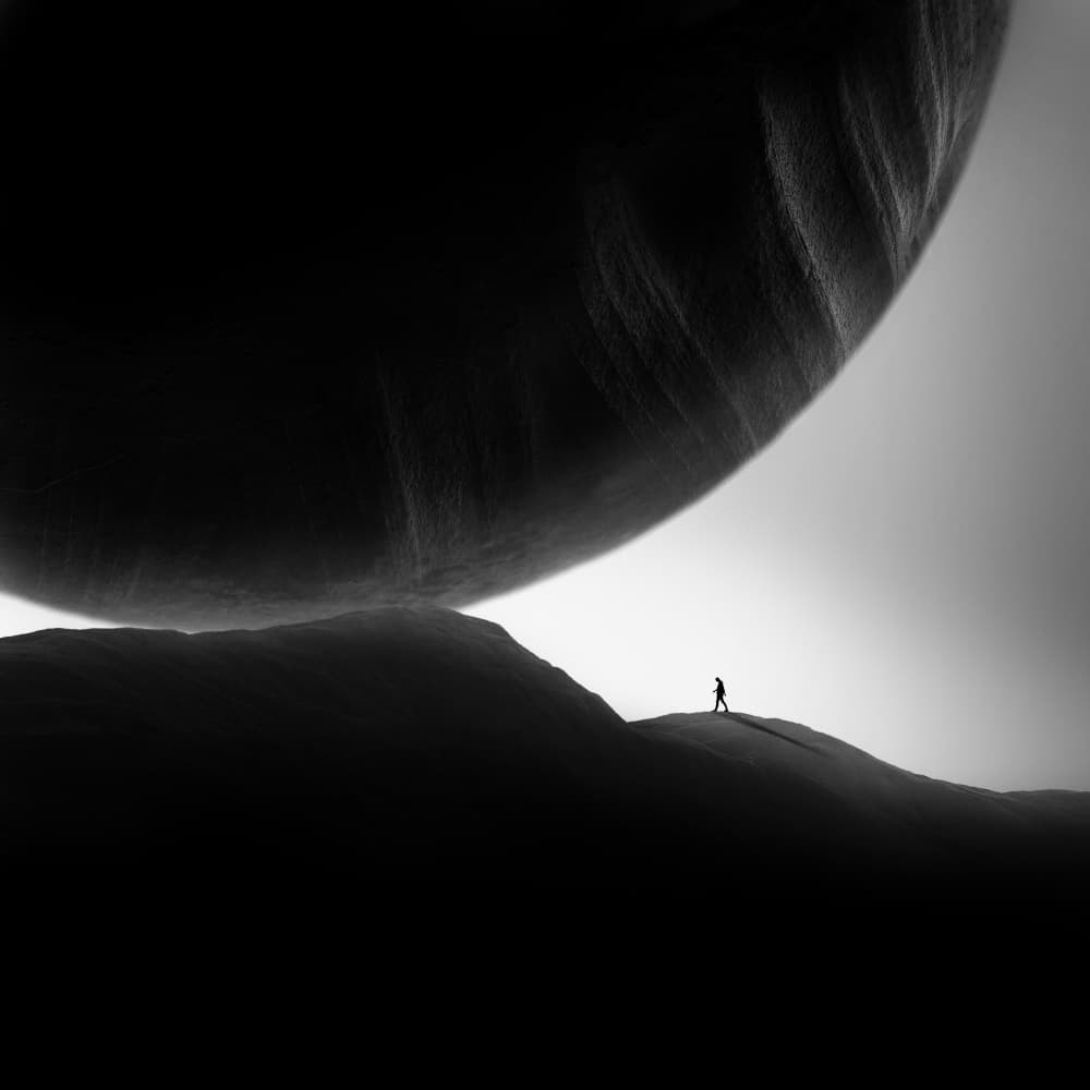 Solitary Figure Vast Sphere by Hadi Malijani (Malenjani) — canvas wall art