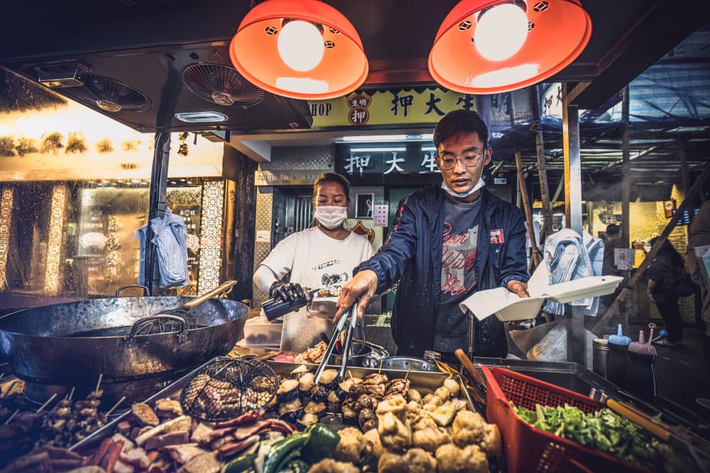 Vibrant Night Market Food by Marco Tagliarino — canvas wall art