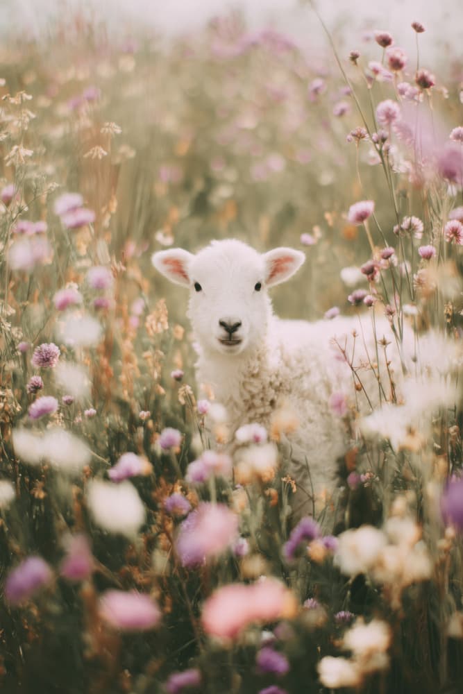 Sheep in bloom by Treechild — canvas wall art