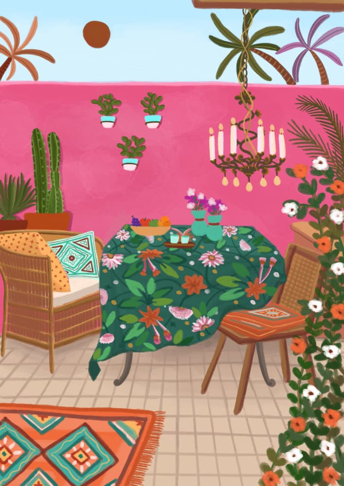 Pink Bohemian Patio by Nidhi Kachhadiya — canvas wall art