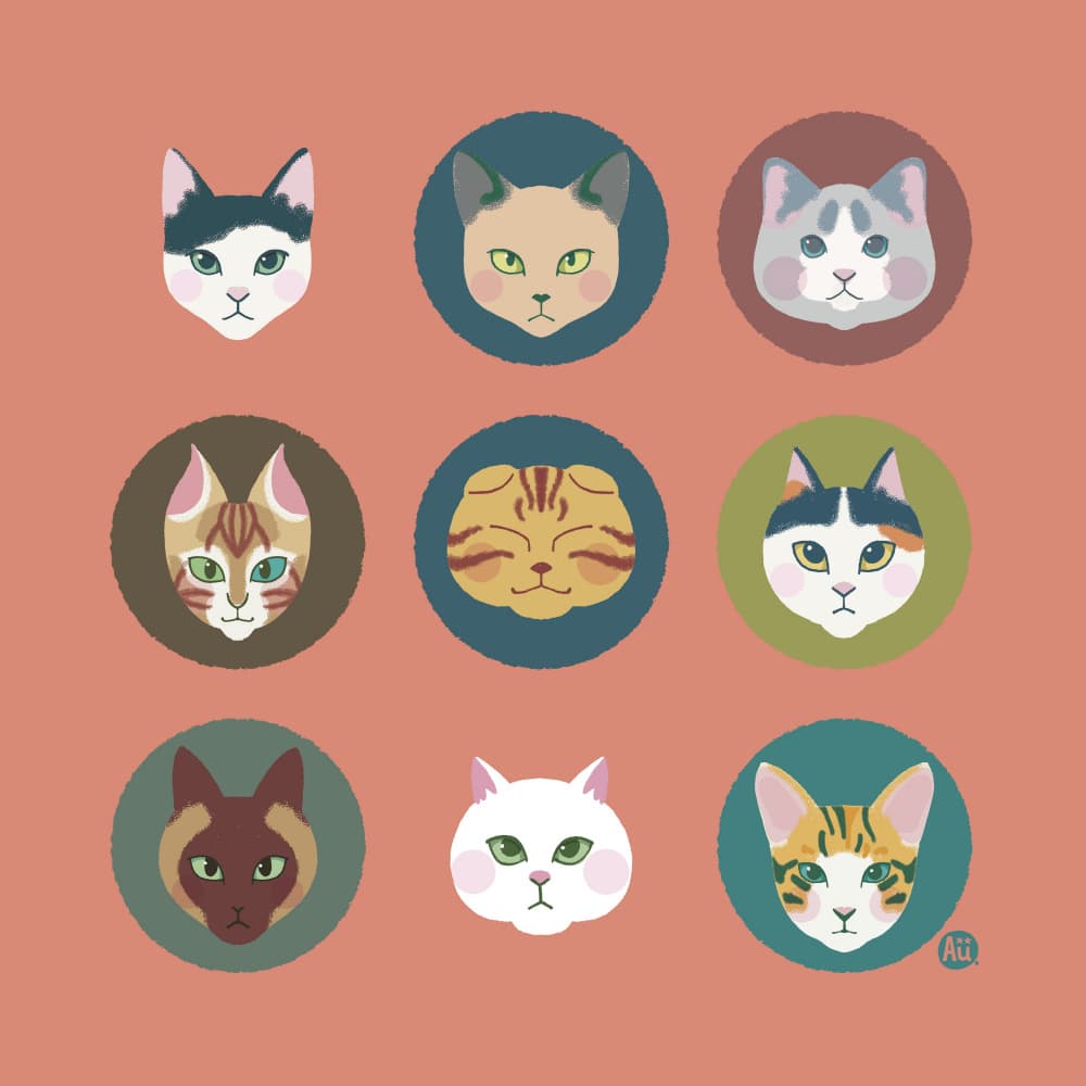 Charming Cat Portraits by Aia Ueno — canvas wall art