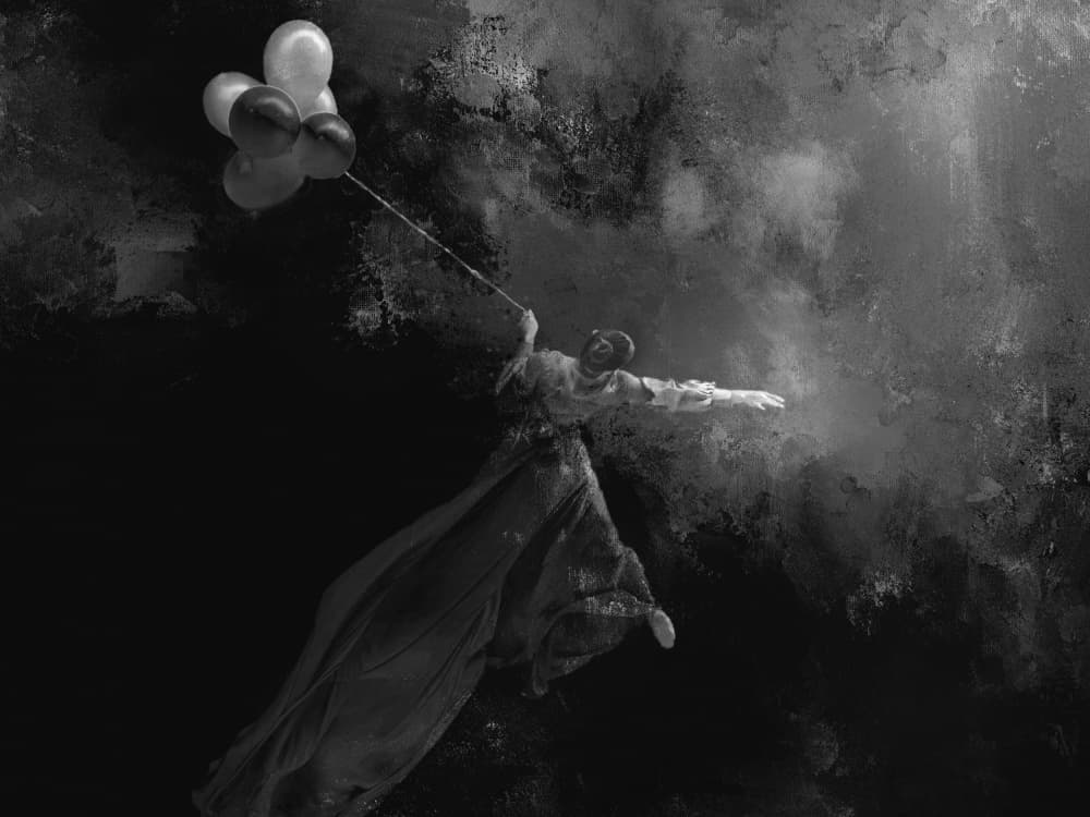 Flying Woman Balloons by Rachel Pansky — canvas wall art