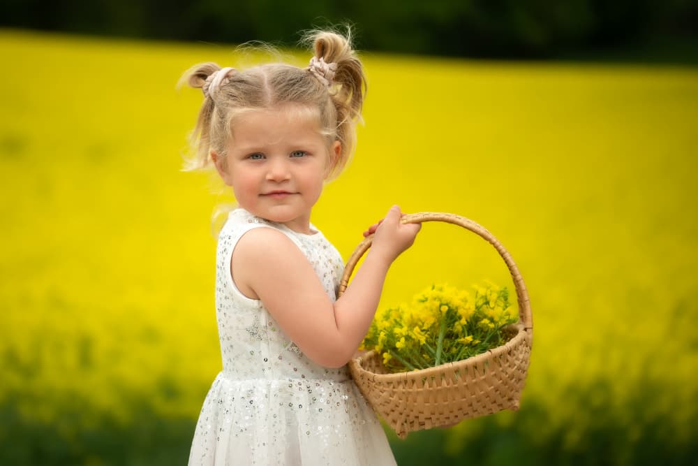 Little Girl Yellow Flowers by Joško Šimic — canvas wall art