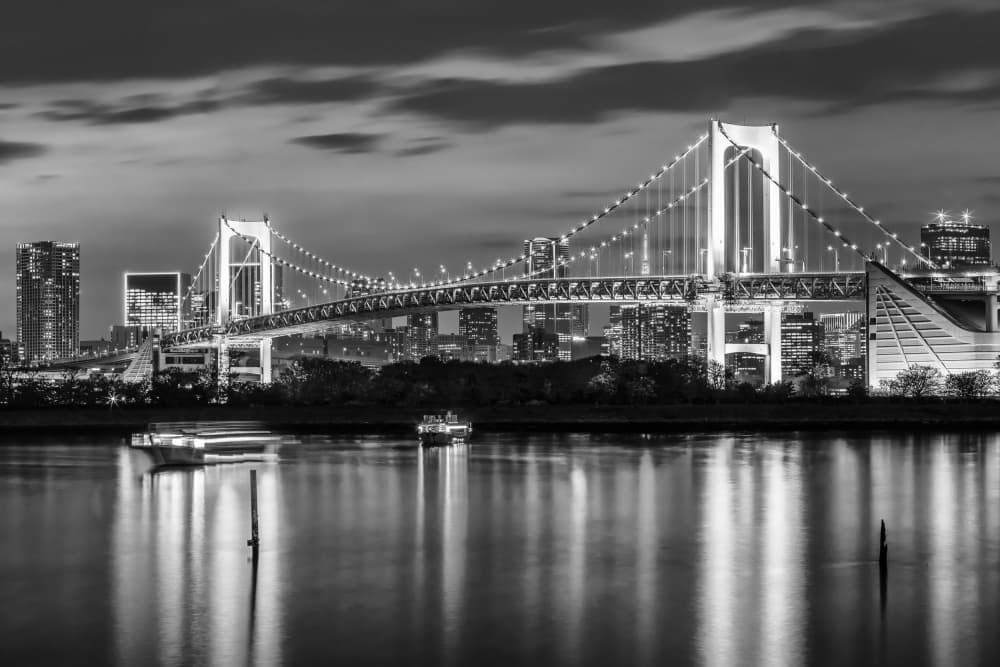 City Bridge Night Reflections by Melanie Viola — canvas wall art