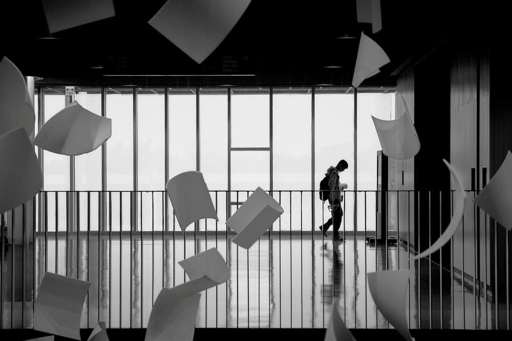 Floating Papers Modern Walk by MingLun Tsai (蔡明倫) — canvas wall art