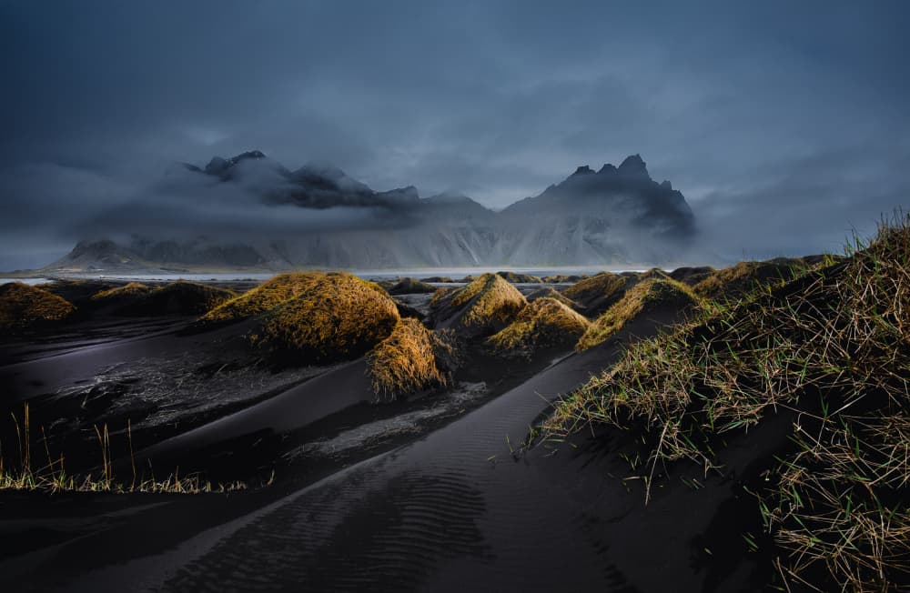 Misty Black Sand Beach by Erik Engström — canvas wall art