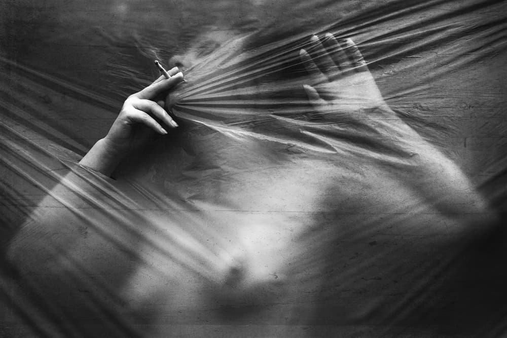 Veiled Woman Smoking by Marius Cinteza — canvas wall art