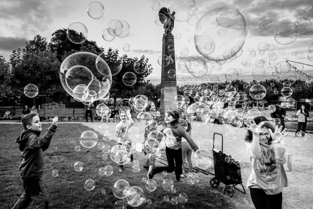 Joyful Bubble Play by Eiji Yamamoto — canvas wall art