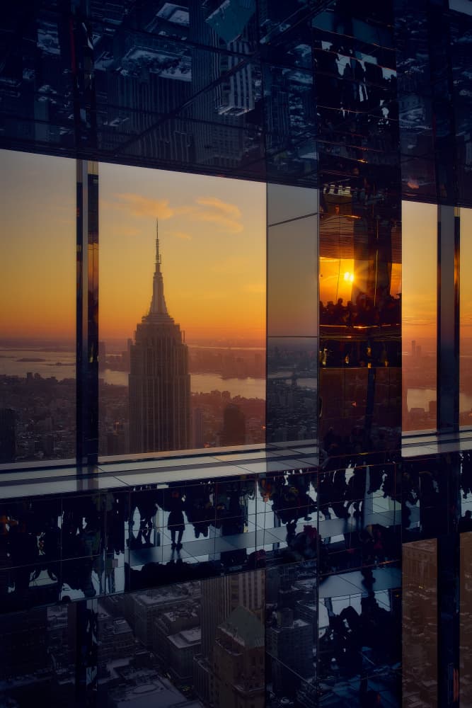 New York Sunset Reflections by Javier de la Torre — canvas wall art