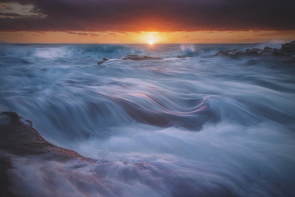 Flowing Ocean Sunset by Paolo Lazzarotti — canvas wall art