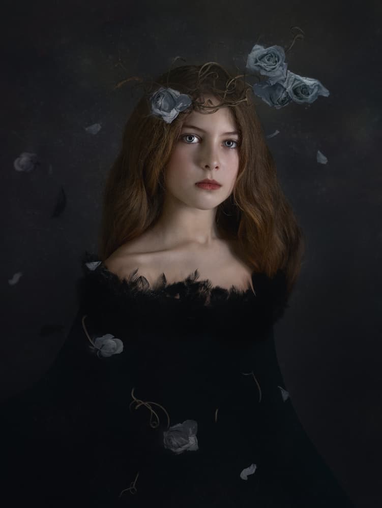 Pensive Girl and Roses by Svetlana Melik-Nubarova — canvas wall art