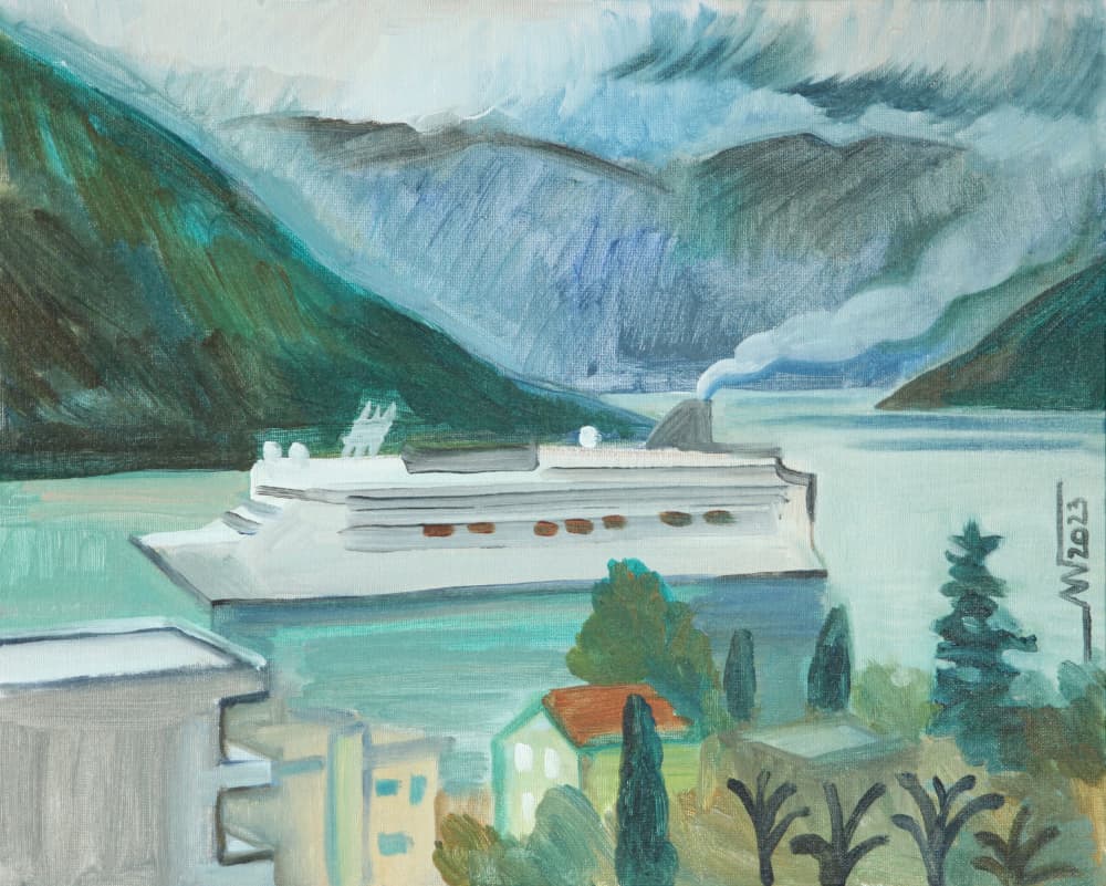 Mountain Fjord Cruise by Marina Gorkaeva — canvas wall art