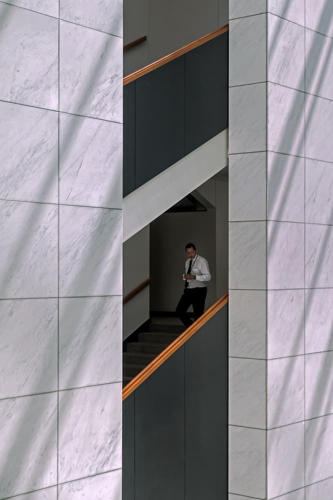 Businessman On Marble Stairs by Lus Joosten — canvas wall art