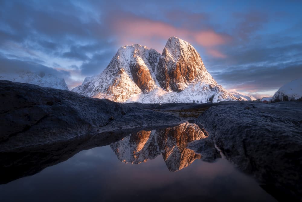 Golden Winter Peaks Reflection by Martin Morávek — canvas wall art