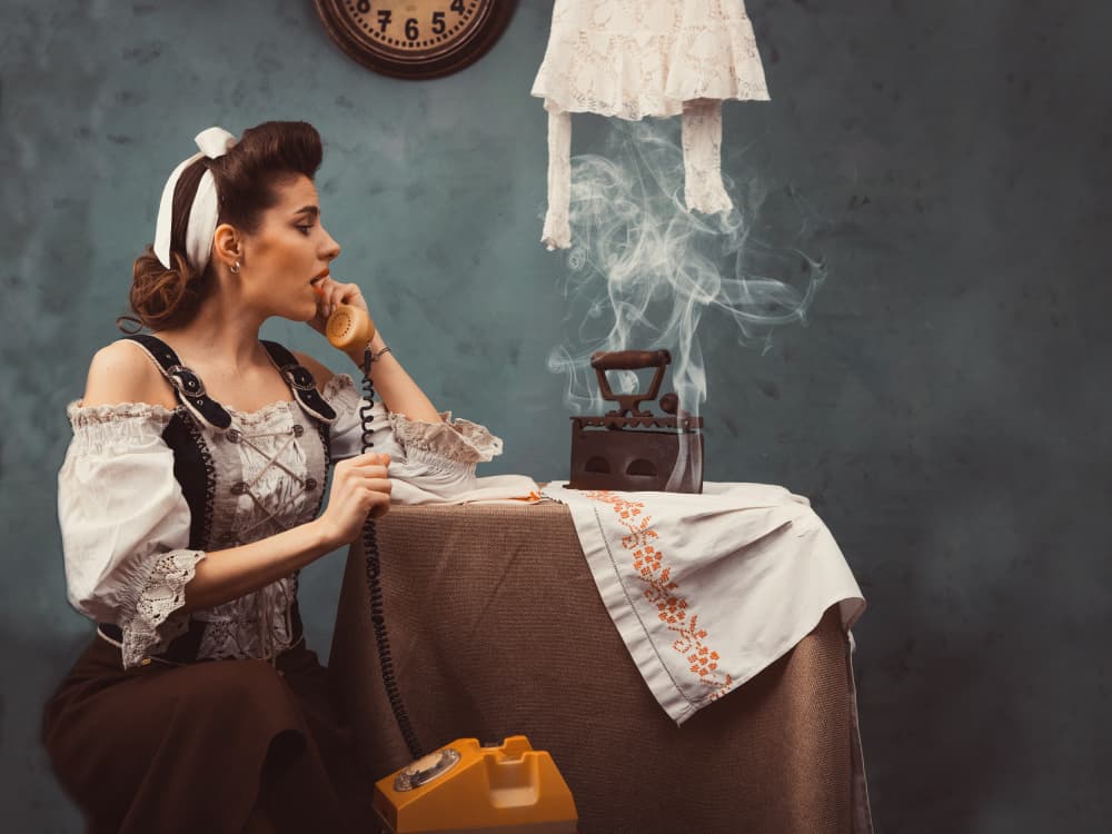 Retro Housewife Phone Call by Mihai Bogdan R — canvas wall art