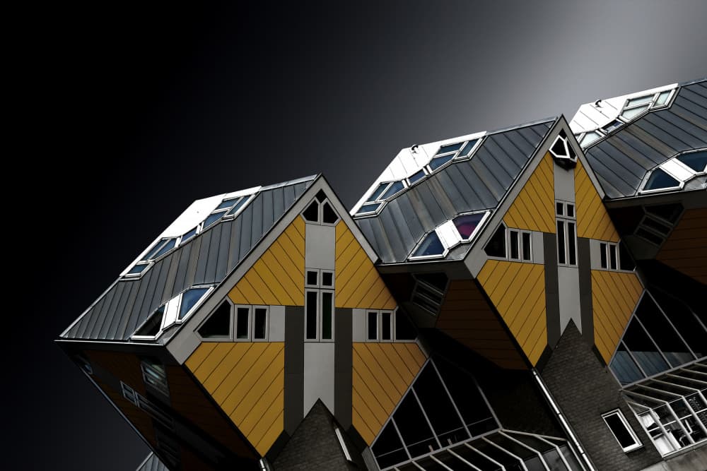 Leaning Cube Houses by Jorge Pimenta — canvas wall art
