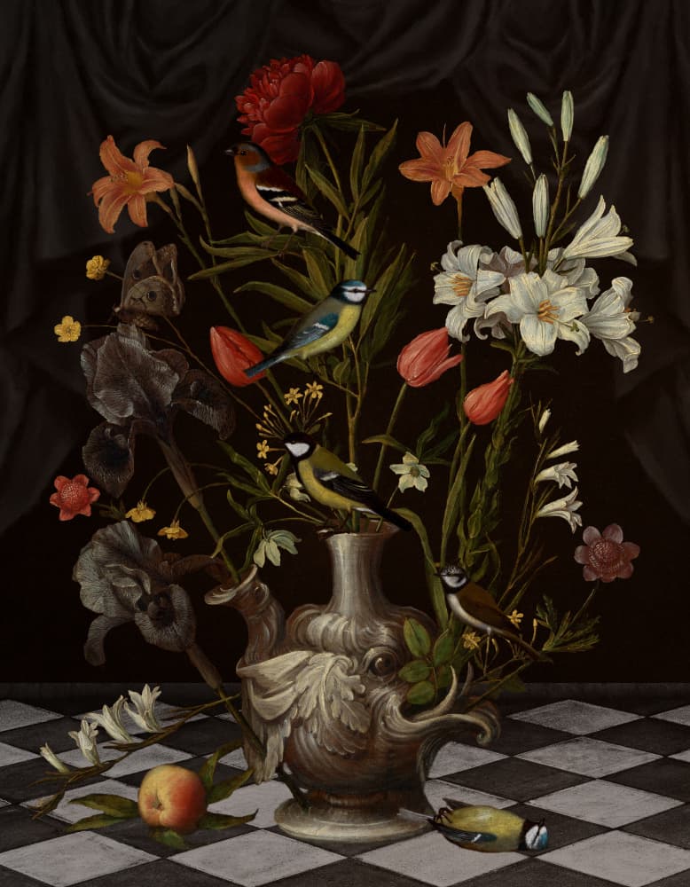 Baroque Floral and Birds by Marja van den Hurk — canvas wall art