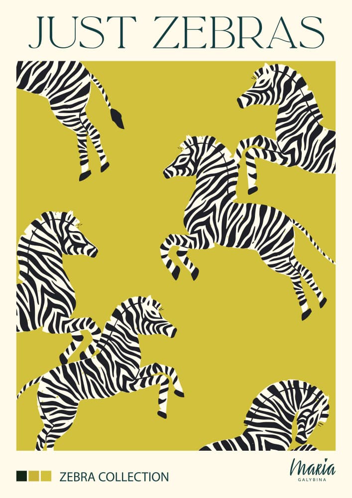 Prancing Zebras Green by Maria Galybina — canvas wall art