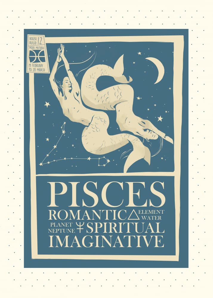 Pisces Zodiac Mermaids by Dion Gem — canvas wall art