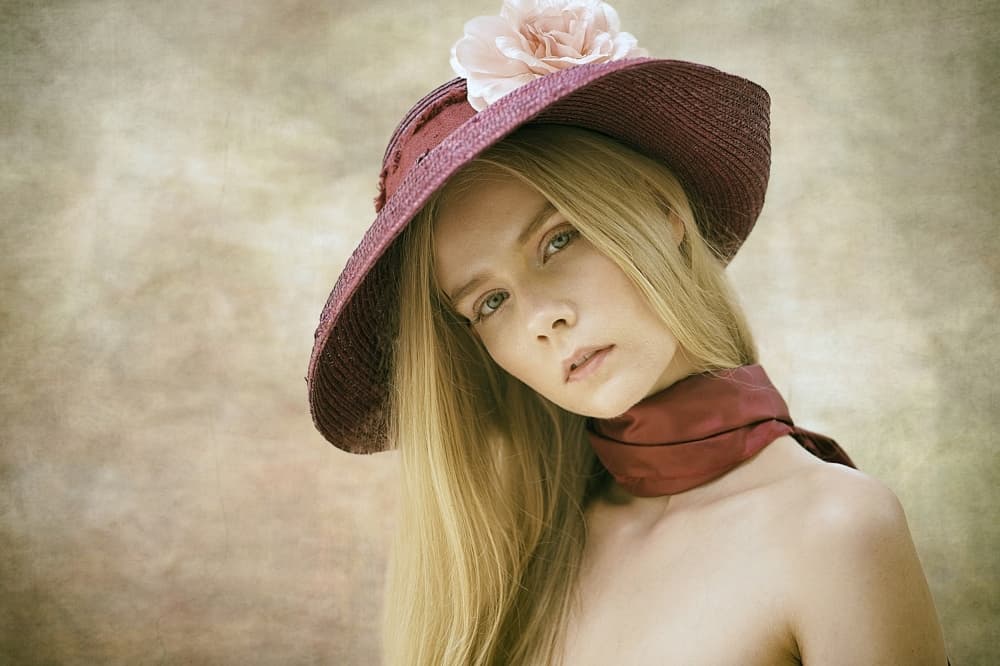 Pensive Beauty Red Hat by kenp — canvas wall art