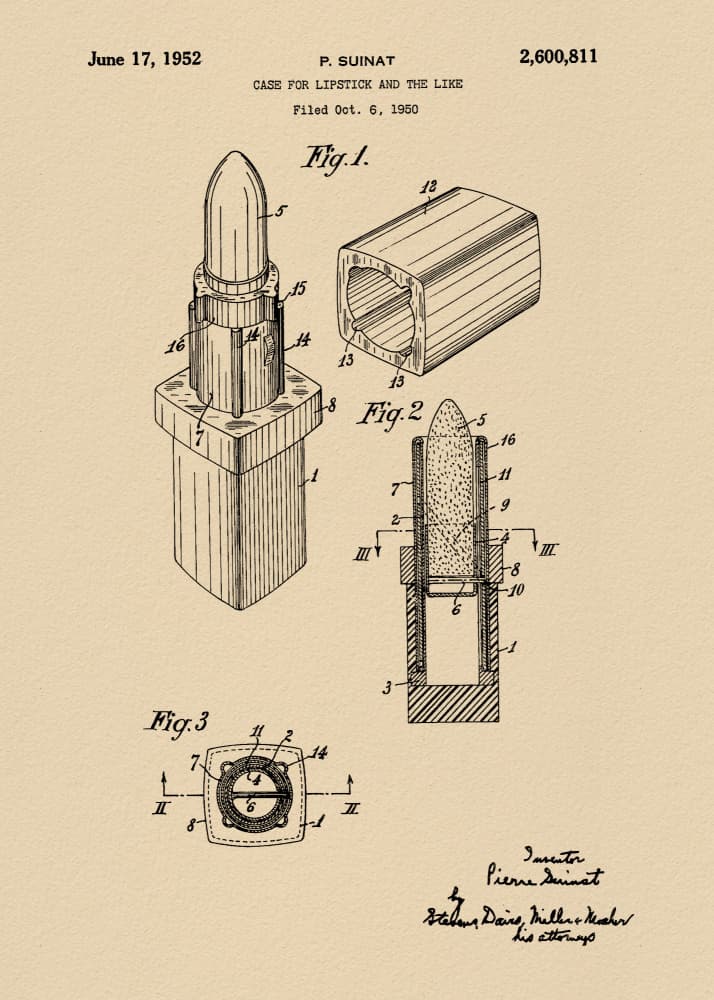 Classic Lipstick Patent Drawing by Andreas Magnusson — canvas wall art
