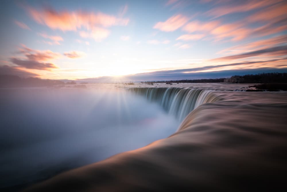 Golden Waterfall Dawn by Christoph Schaarschmidt — canvas wall art