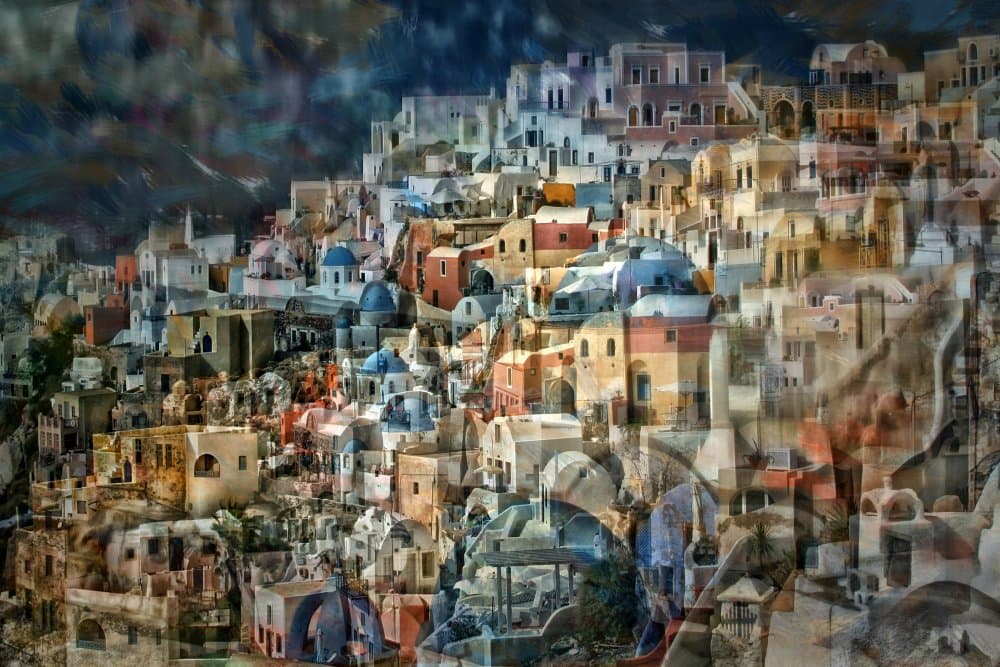 Santorini Blue Domes by Hans-Wolfgang Hawerkamp — canvas wall art