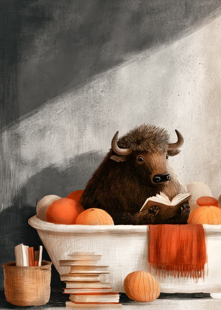 Reading Bison Bath by Justyna Jaszke — canvas wall art
