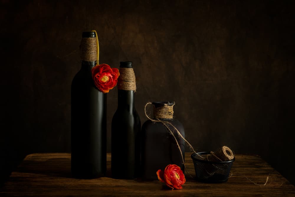 Dark Bottles and Bloom by Wendy Xu — canvas wall art