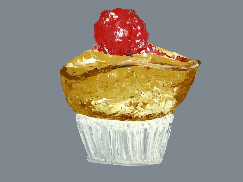 Golden Cherry Cupcake by Alice Straker — canvas wall art