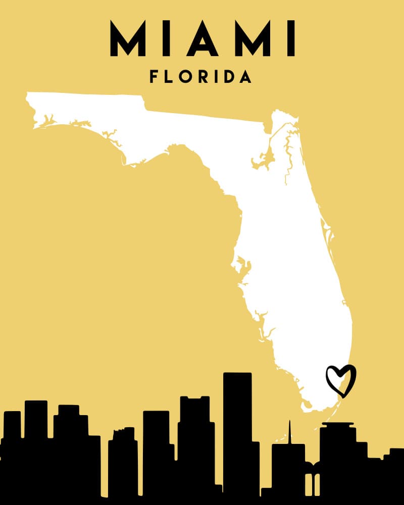 Miami Florida Skyline Map by Emiliano Deificus — canvas wall art