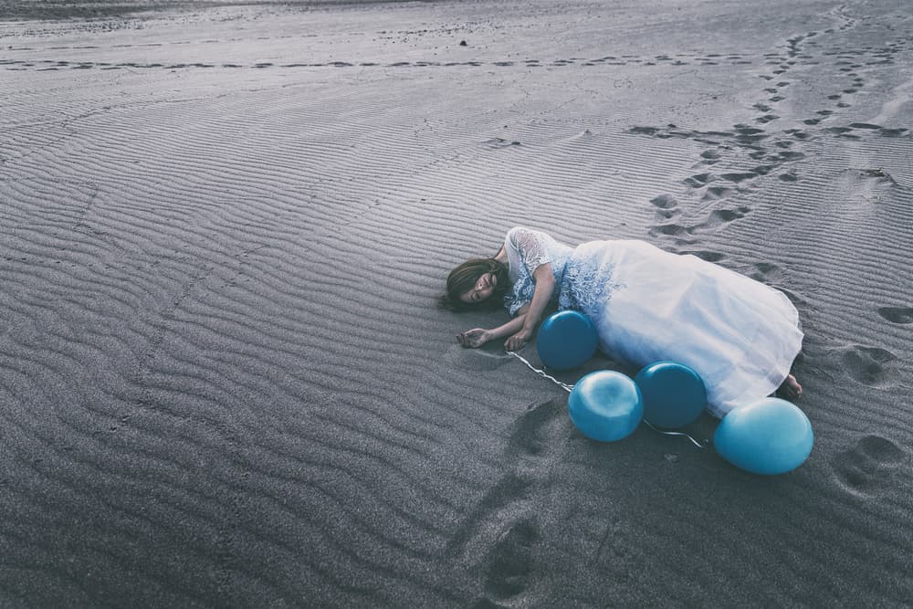 Woman With Blue Balloons by Daisuke Kiyota — canvas wall art