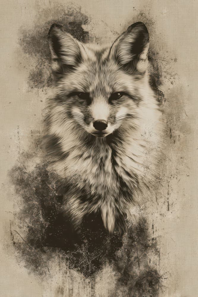 Vintage Fox Sketch by Rafal Kulik — canvas wall art