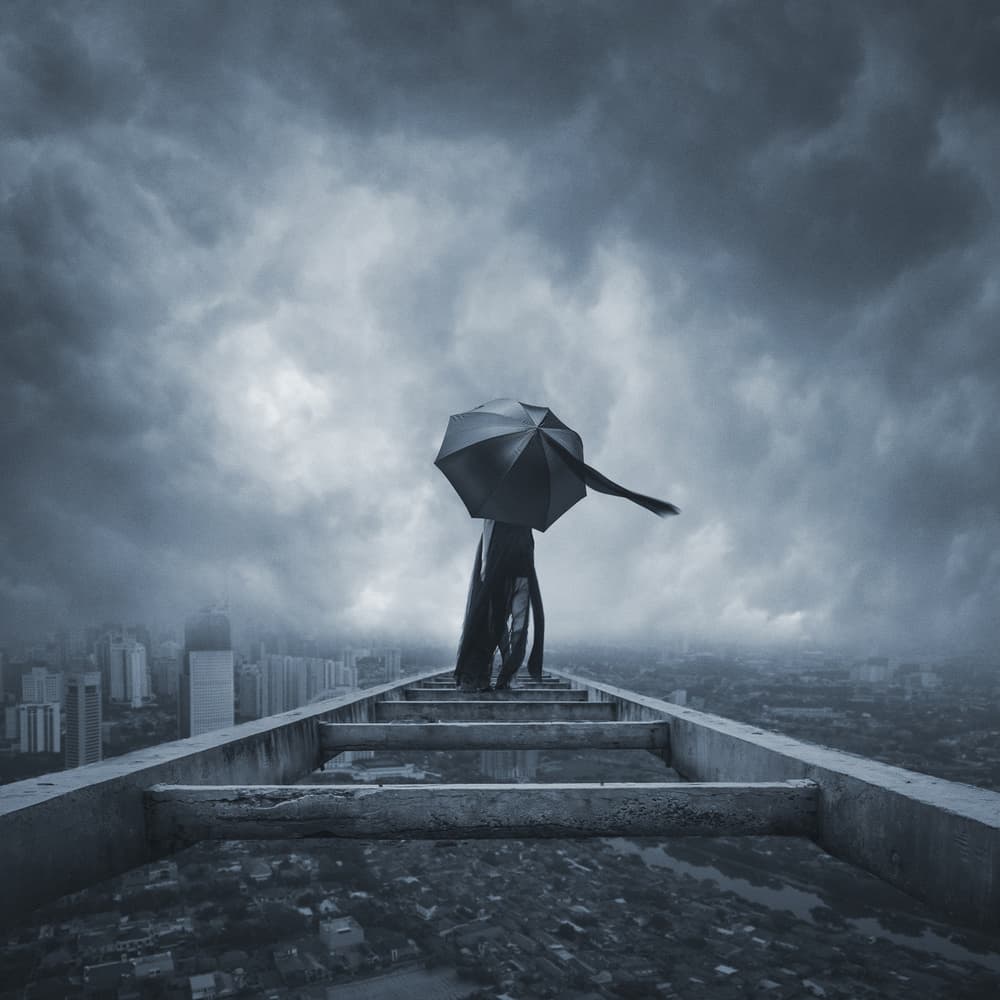 Lone Figure Stormy City by hardibudi — canvas wall art