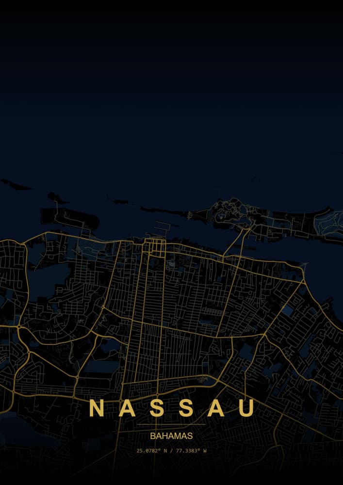 Nassau Bahamas Night Map by HUGO — canvas wall art