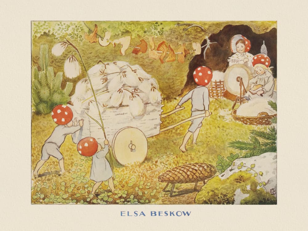 Tomtebobarnen Mushroom Kids Cotton by Elsa Beskow — canvas wall art